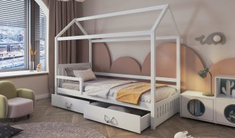 ROZALIA II łóżko 1 osobowe z barierką – domek