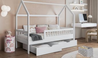 GAJA łóżko 1 osobowe z barierką – domek