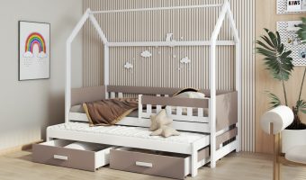 JASPER łóżko 2 osobowe z barierką – domek